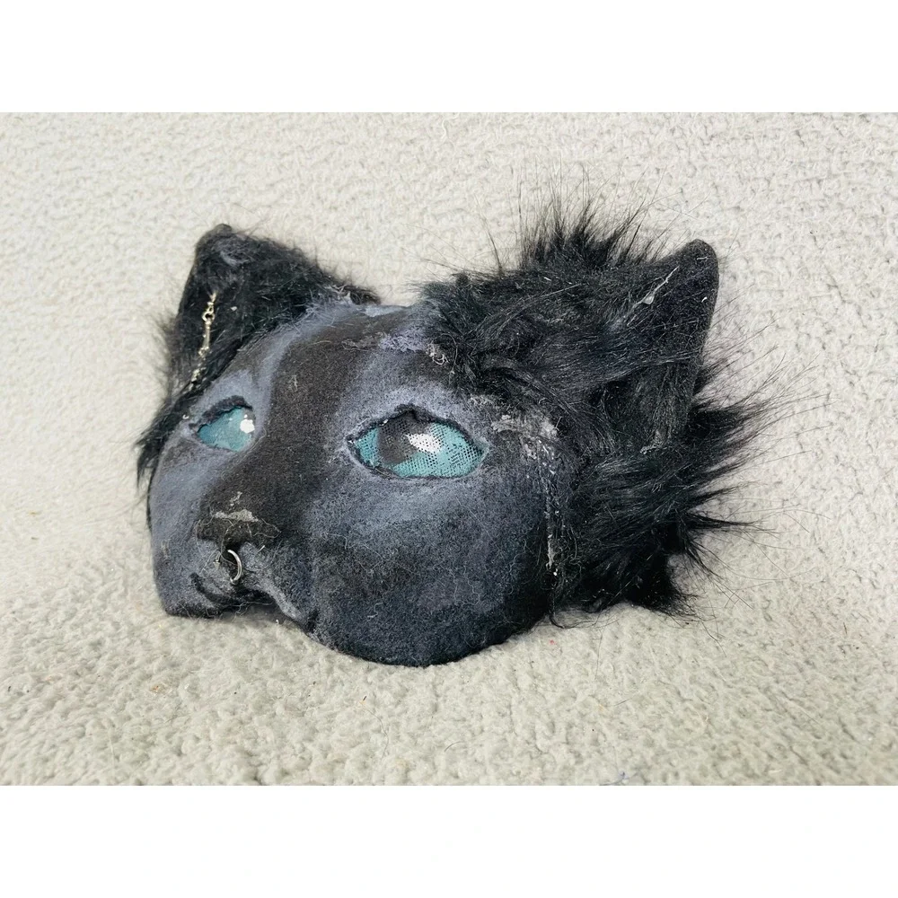 Black Cat Mask Furry Costume Accessory Fishbone Earring Cosplay Therian Animal